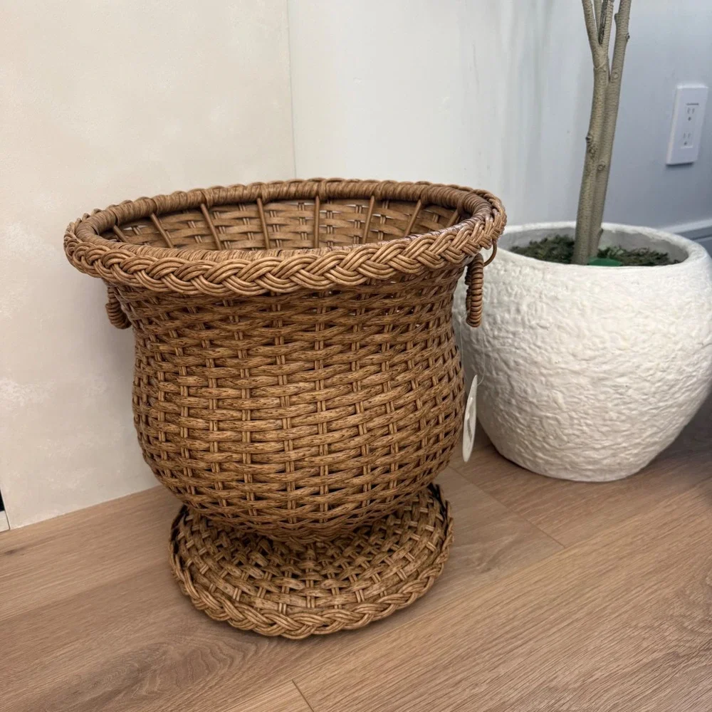 Threshold Studio McGee Woven Urn Planter Brown Wicker Outdoor Indoor 14in